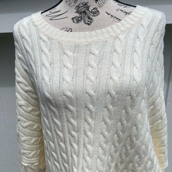 NWOT off white cable knit cropped Crewneck long sleeve sweater - Picture 8 of 12